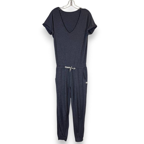Vuori All Day Performance Jumpsuit Short Sleeve V Neck Gray One Piece Small
